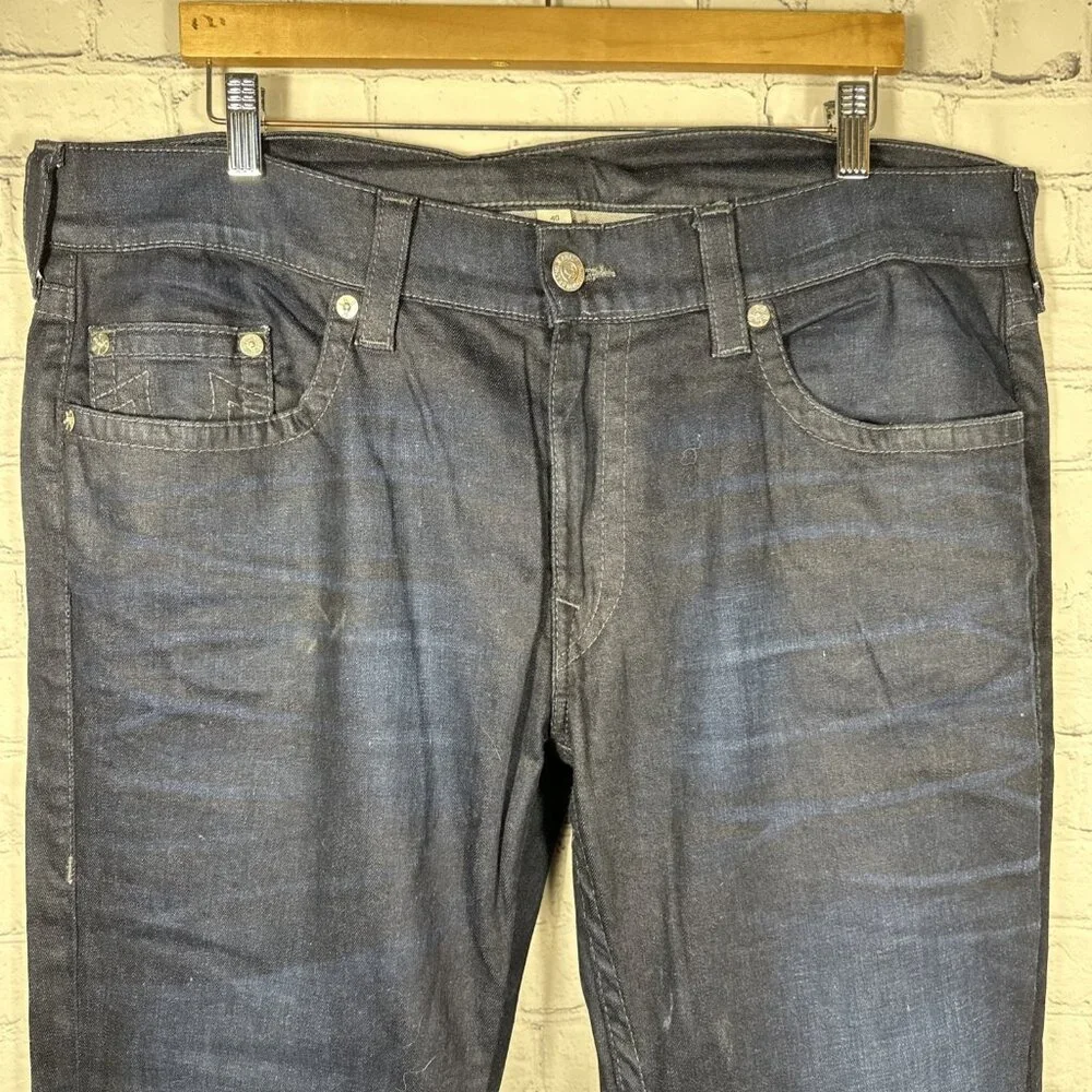 True Religion Jeans Mens 40x34 Blue Denim Straight‎ Zipper Pockets Old Croaker